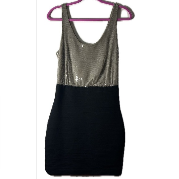 Express Sequin & Black Mini Dress, Size Small - Party Ready, Bodycon Fit NWOT - Picture 1 of 8
